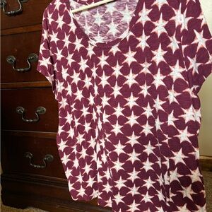 Lucky Brand Burgundy Star-Print Short Sleeve Tee